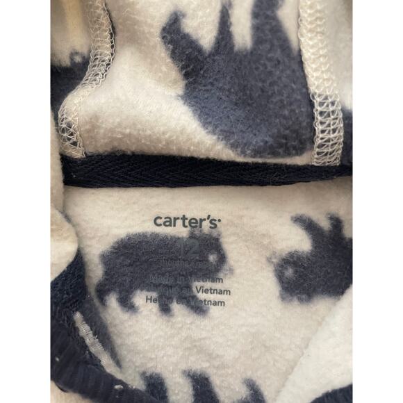 Carters 12 Months One Piece Hooded Fleece Outfit Jumpsuit White Navy Bears - Picture 3 of 10